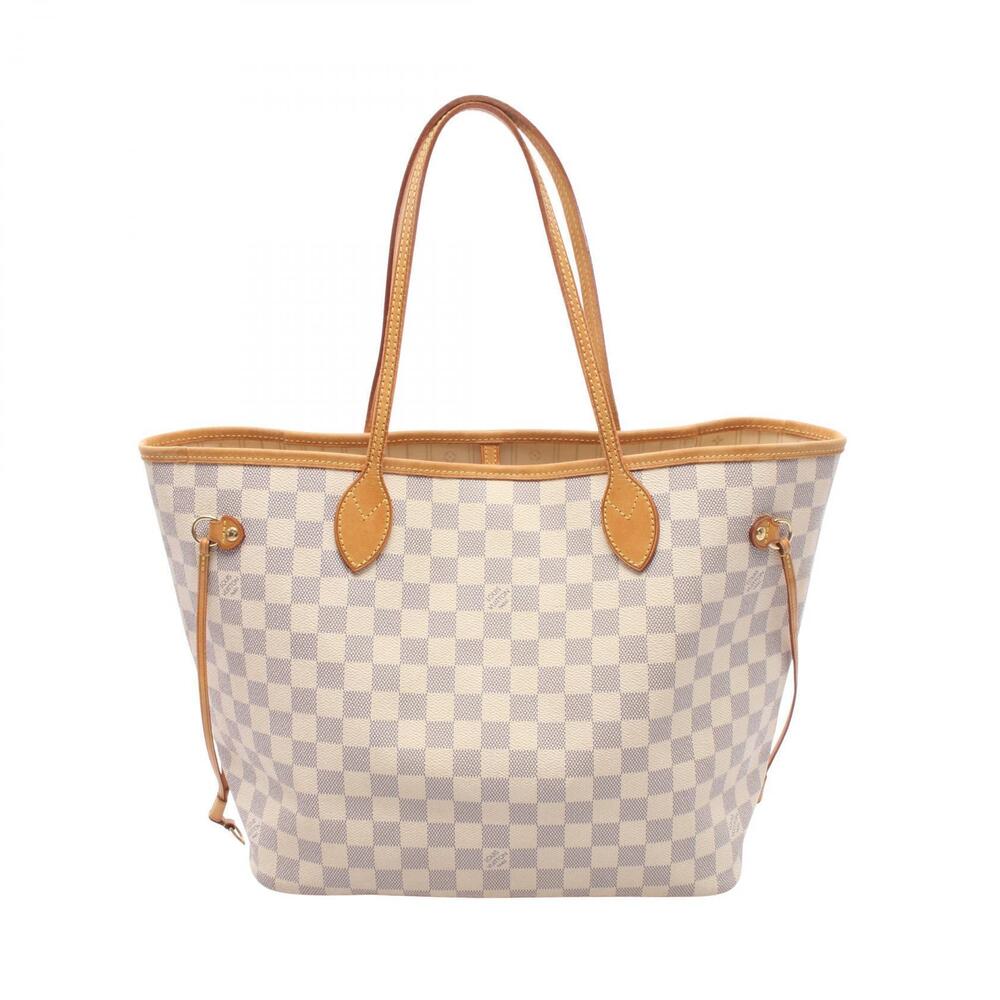 Louis Vuitton Neverfull Damier Azur White Tote Bag Canvas Leather White